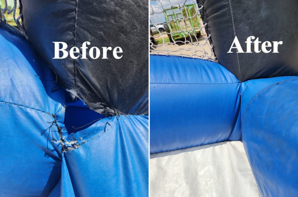 Repairing bouncehouse before and after photo